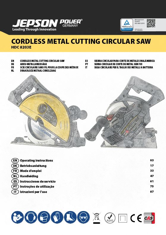 Hand Dry Cutter 8203E, cordless metal circular saw