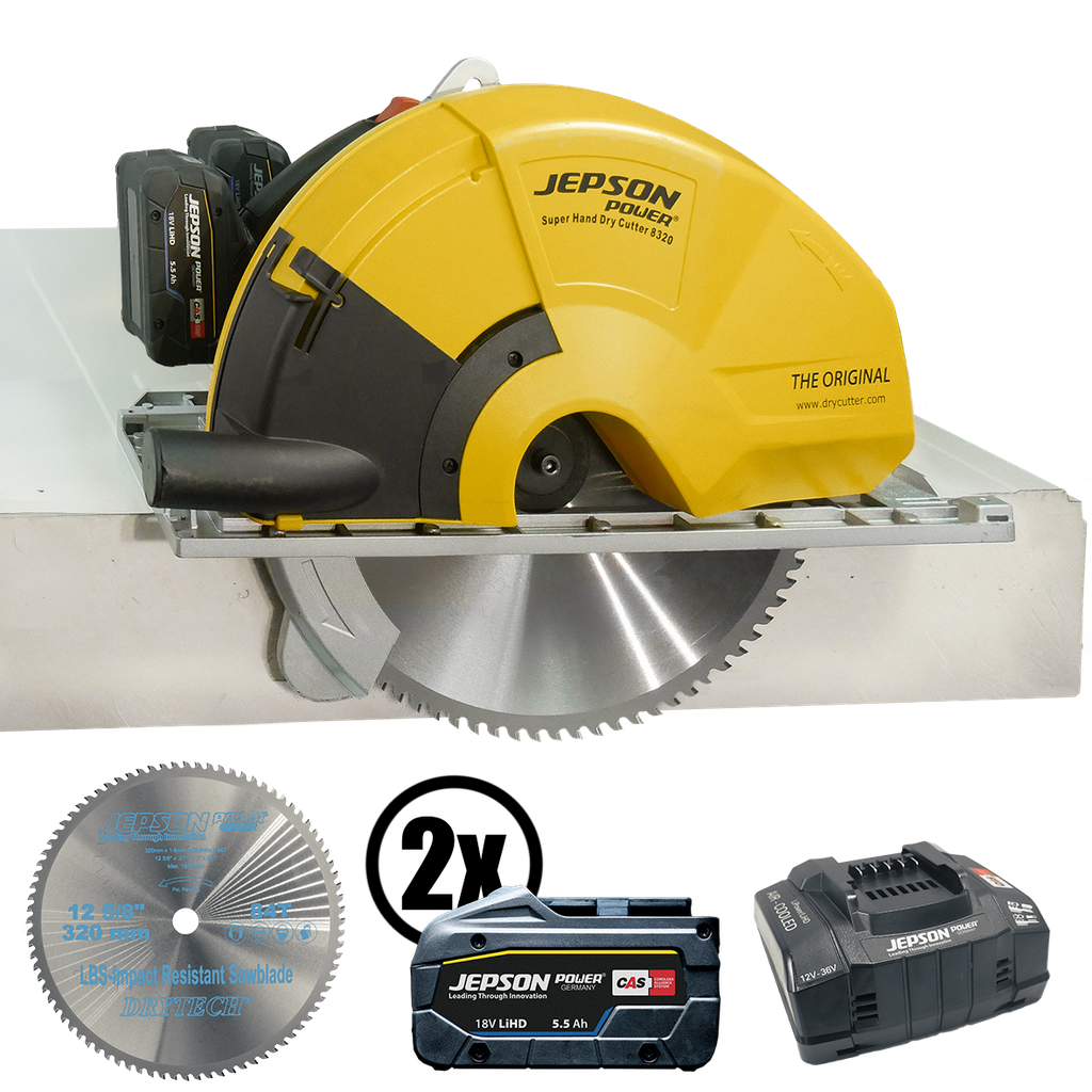 Super Hand Dry Cutter 8320E 36V with Ø 320/84T saw blade, 2 batteries and charger