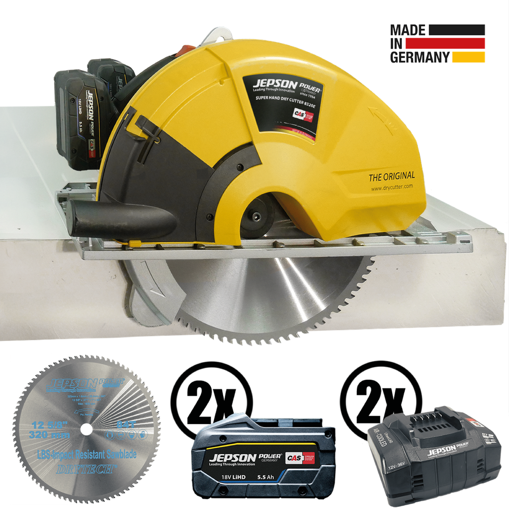 Super Hand Dry Cutter 8320E 36V mit Ø 320/84Z Sägeblatt, 2 Akkus und 2 Ladegeräten 230V
