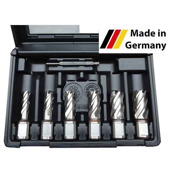 Core drill set HSS-Co Ø 30 mm 1x12, 1x 14, 1x16, 1x18, 1x20, 1x22 mm + pilote pin