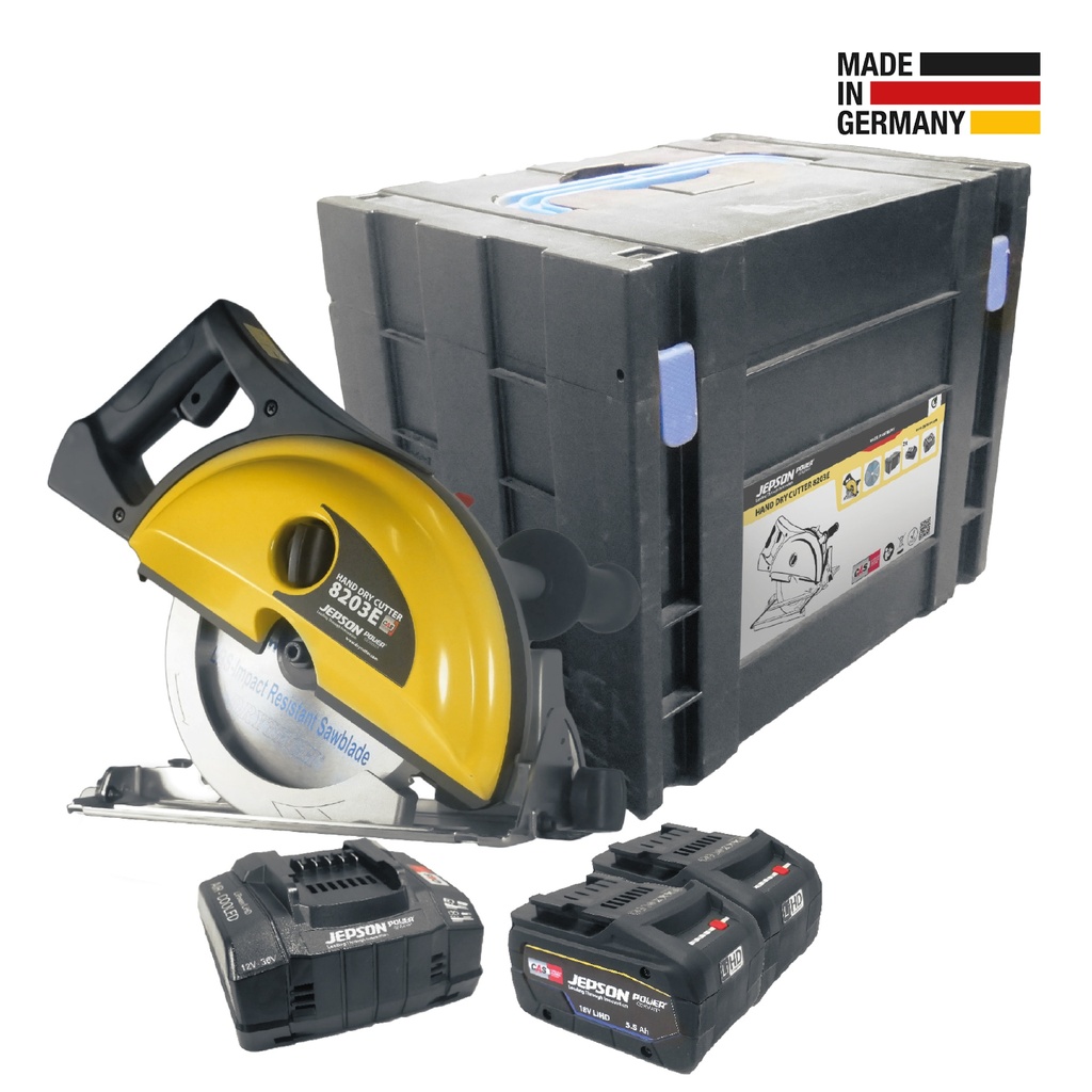 [608295E] HDC 8203E met 2 accu's 18V LiHD 5.5A, 1 Air-Cooled LiHD high-speed laadstation, zaagblad LBS schokbestendig 203/48T in koffer
